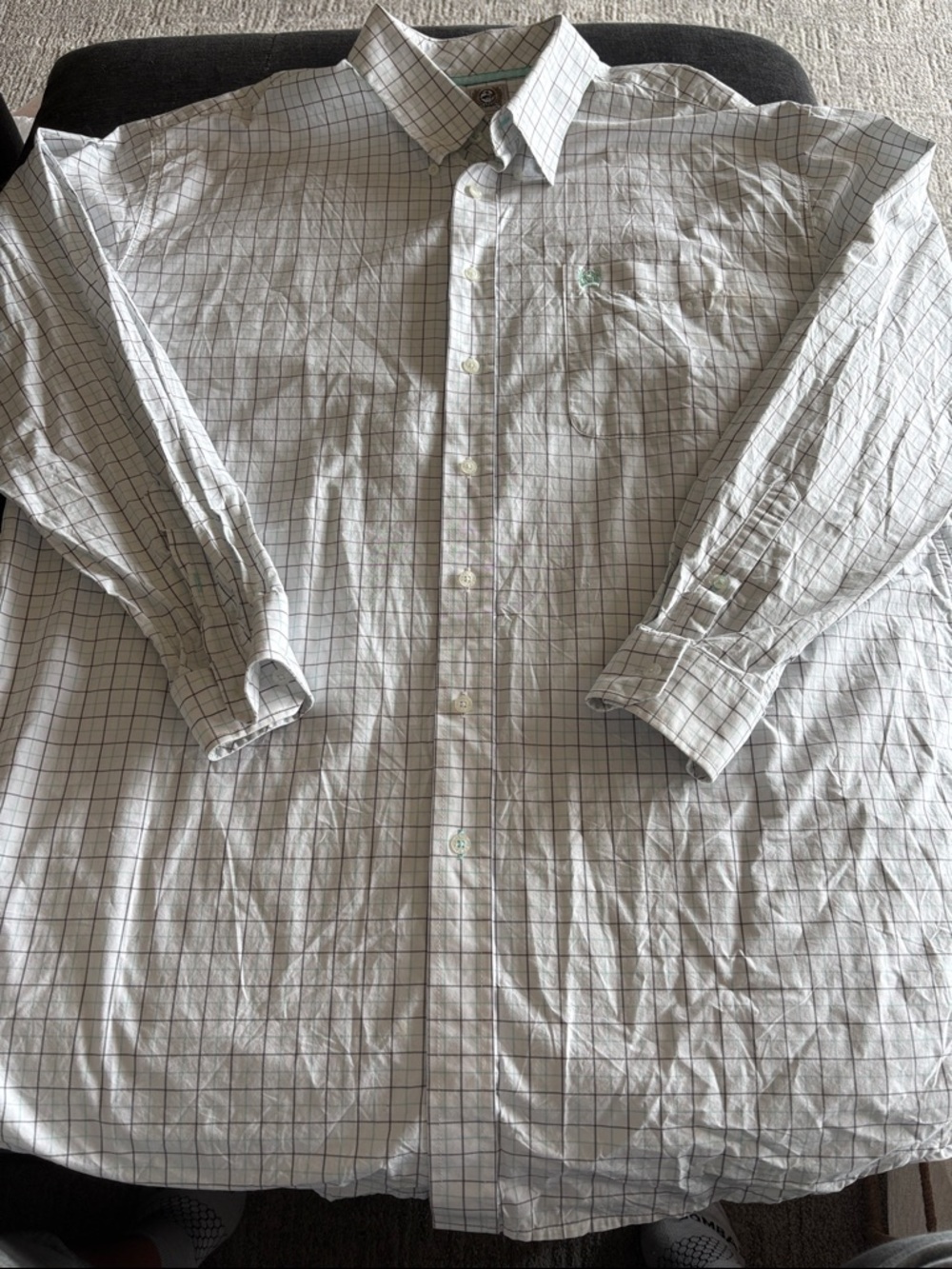 Cinch White Button-Down with Grey and light Blue Windowpane